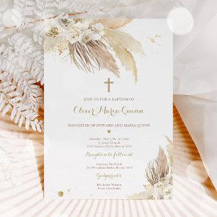 Invitation Pampas Grass Bohème Baptême Boho Christening