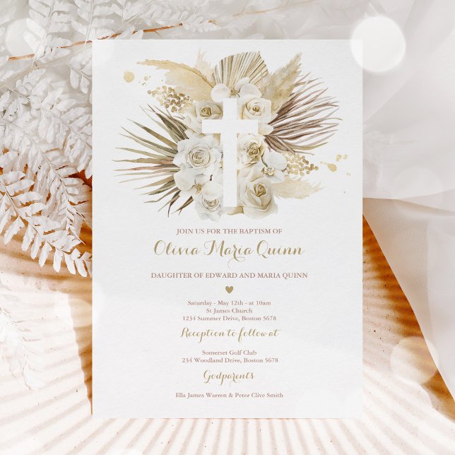 Invitation Pampas Grass Bohème Baptême Boho Christening (Créateur téléchargé)