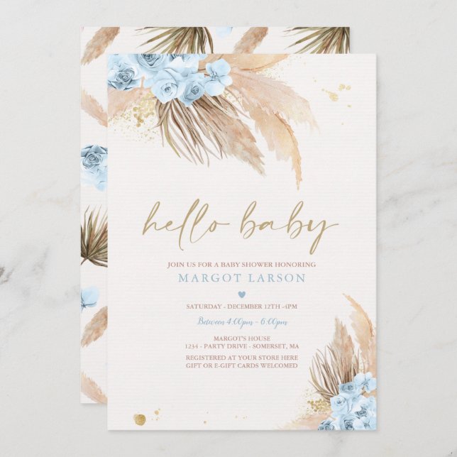 Invitation Pampas Grass Bohemian Tropical Desert Baby shower (Devant / Derrière)
