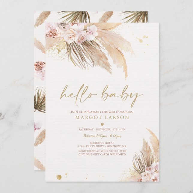 Invitation Pampas Grass Bohemian Tropical Desert Baby shower (Devant / Derrière)
