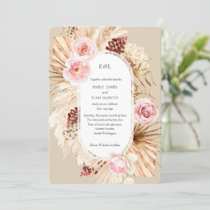 Invitation Pampas Grass Boho aquarelle Beige Mariage