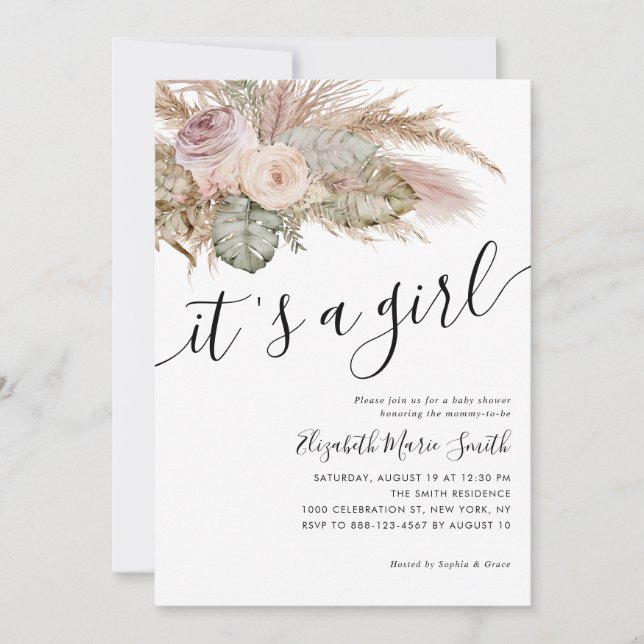 Invitation Pampas Grass Boho Bohemian C'est un Baby shower fi (Devant)
