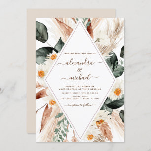 Invitation Pampas Grass Boho Bohemian Eucalyptus Mariage Invi