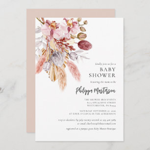 Invitation Pampas Grass Boho Floral Girl Baby shower