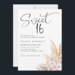 Invitation Pampas Grass Boho Floral Sweet 16e anniversaire<br><div class="desc">Pampas Grass Boho Floral Sweet 16th Birthday Invitation Simple et moderne douce 16 anniversaire invitation avec un cap de calligraphie moderne noir et un arrangement floral boho avec pampas herbe,  vergers et roses. Cette invitation moderne de seizième anniversaire pour quelqu'un à la recherche d'un design d'invitation d'inspiration bohème.</div>