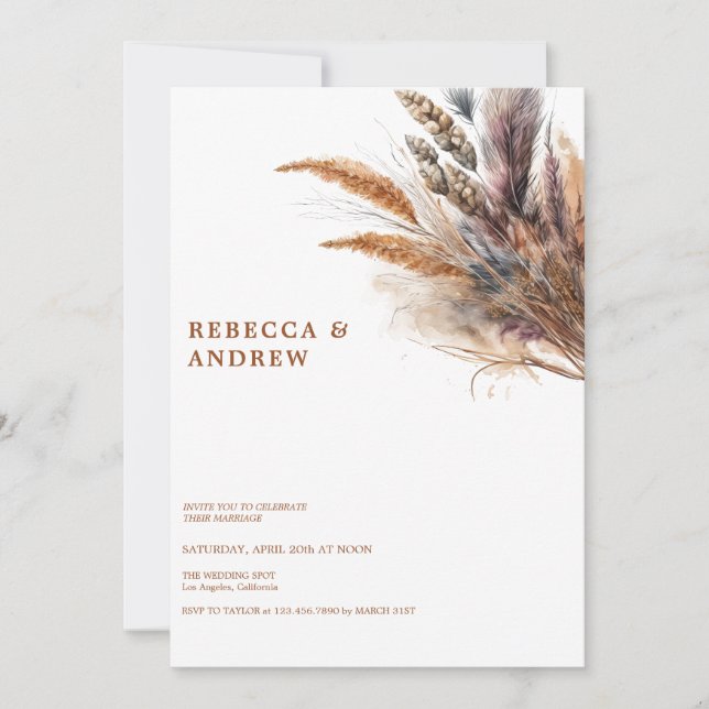 Invitation Pampas Grass | Boho Minimaliste | Mariage de code  (Devant)