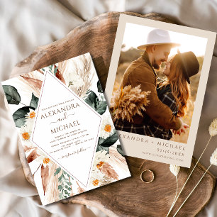 Invitation Pampas Grass Boho Photo Bohemian Mariage Invitatia