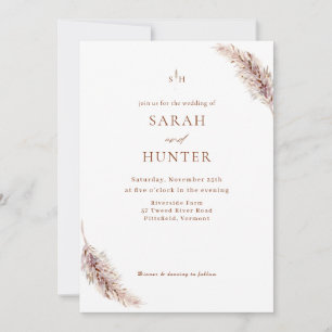 Invitation Pampas Grass Boho Photo QR Code Mariage