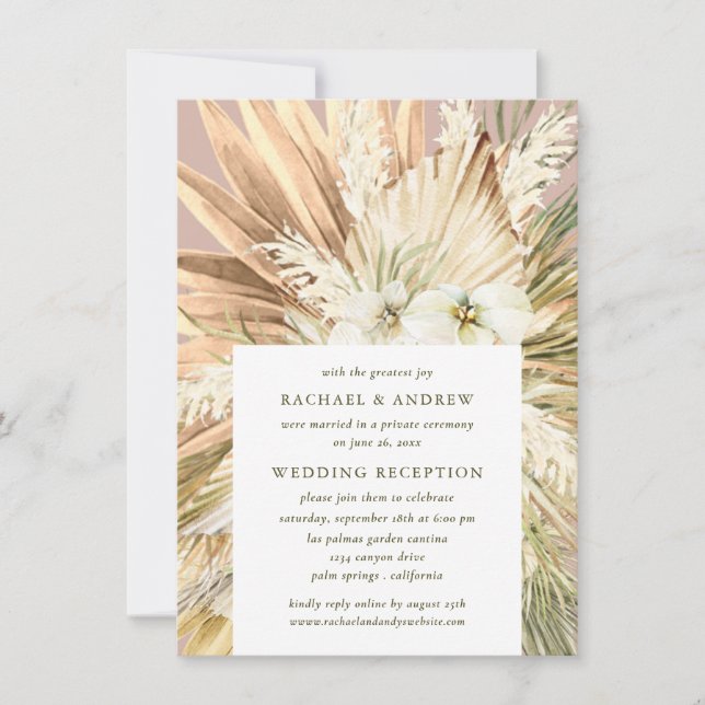 Invitation Pampas Grass Boho Post Mariage Réception Mauve (Devant)
