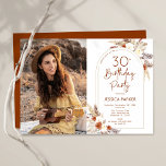 Invitation Pampas Grass Boho Terracotta Photo 30e anniversair<br><div class="desc">Photo 30th Birthday party invitation en terre cuite brûlée orange et blanc. Bel design moderne minimaliste avec des accents botaniques peints à la main et votre photo. Caractéristiques pampas herbe, feuille, rose et typographie script. Thème du désert tendance bohème parfait pour l'automne, l'hiver, le printemps ou l'été. Vous pouvez choisir...</div>