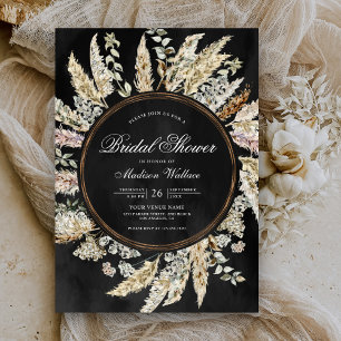 Invitation Pampas Grass Boho Wreath Fête des mariées noire