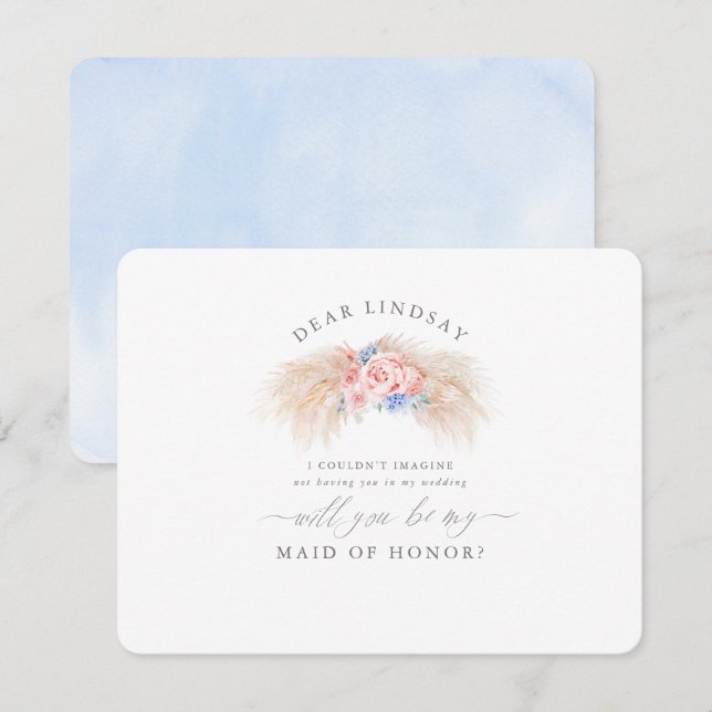 Invitation Pampas Grass Dusty Blue Bridesmaid Proposition (Devant / Derrière)