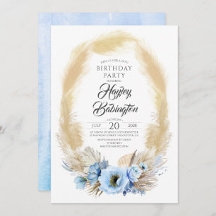 Invitation Pampas Grass Dusty Blue Fleurs Anniversaire