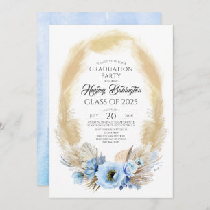 Invitation Pampas Grass Dusty Blue Flowers Graduation Party