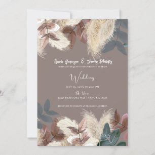 Invitation Pampas Grass et Feuille Mariage de la terre bohème