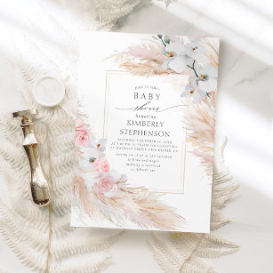 Invitation Pampas Grass et Orchidées Blanches Baby shower exo