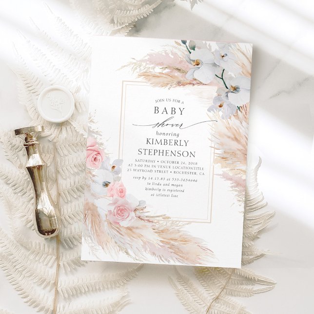 Invitation Pampas Grass et Orchidées Blanches Baby shower exo (Créateur téléchargé)