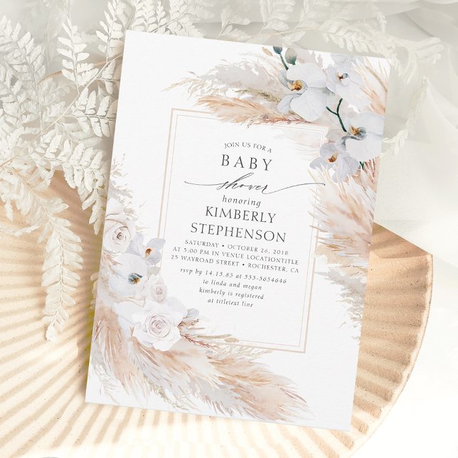 Invitation Pampas Grass et Orchidées Blanches Baby shower exo (Créateur téléchargé)