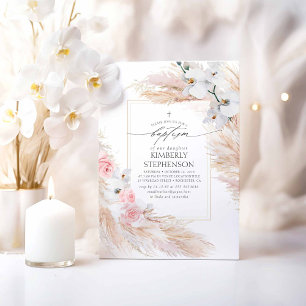 Invitation Pampas Grass et Orchidées Blanches Baptême tropica