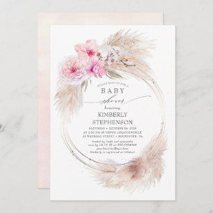 Invitation Pampas Grass et Orchidées roses Baby shower exotiq