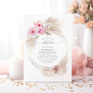 Invitation Pampas Grass et Orchidées roses Filles Baptême