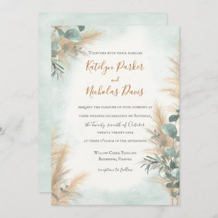 Invitation Pampas Grass Eucalyptus  Boho Mariage