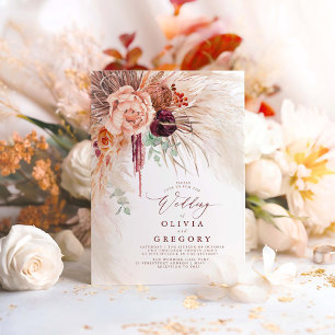 Invitation Pampas Grass Floral Burgundy Terracotta Wedding