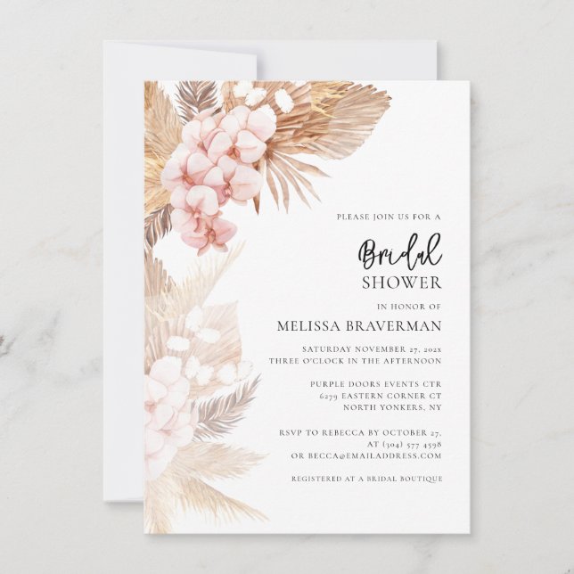 Invitation Pampas Grass Floral Douche nuptiale (Devant)