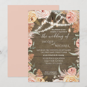 Invitation Pampas Grass Floral Edison illumine Mariage rustiq