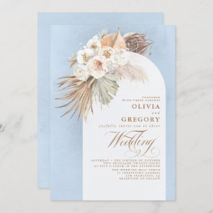 Invitation Pampas Grass Floral Élégant Dusty Blue Mariage