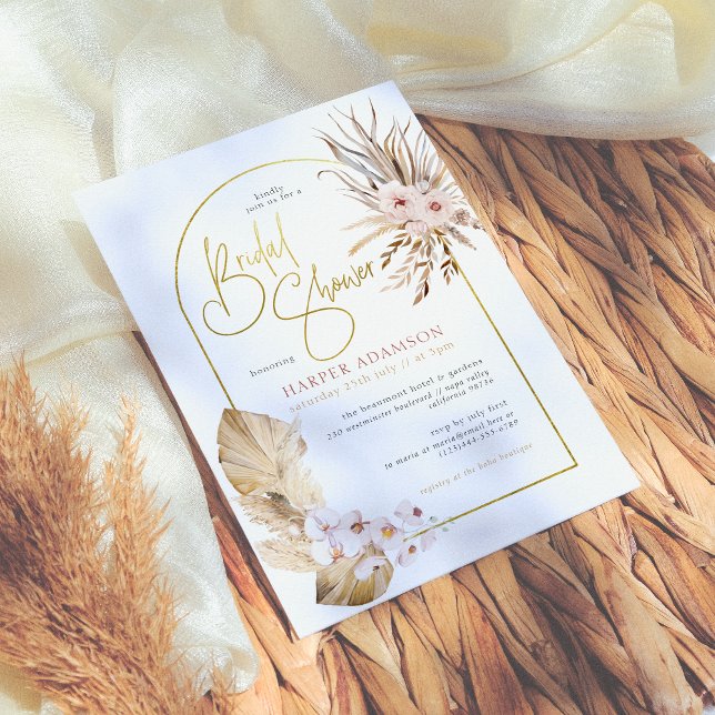 Invitation Pampas Grass & Gold Arch Boho Fête des mariées Flo (Créateur téléchargé)
