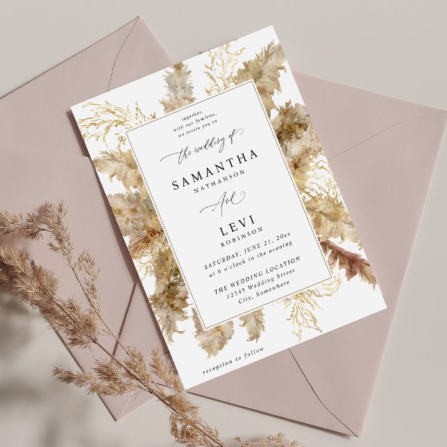 Invitation Pampas Grass & Gold Boho Mariage V2 (Créateur téléchargé)