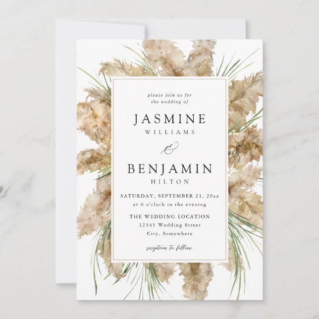 Invitation Pampas Grass & Green Mariage 2 (Devant)