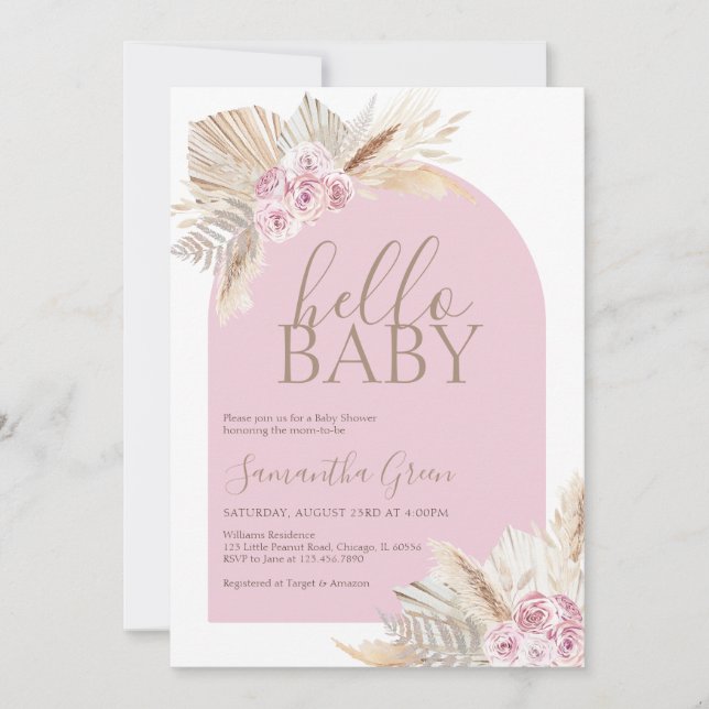 Invitation Pampas Grass Hello Baby Baby shower (Devant)