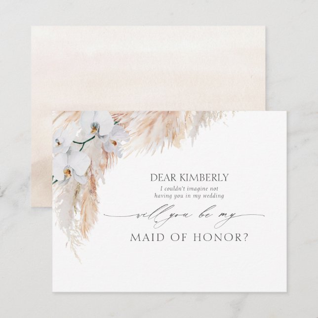 Invitation Pampas Grass Maid of Honor / Bridesmaid Propositio (Devant / Derrière)