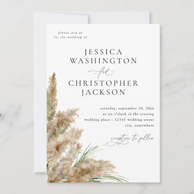 Invitation Pampas Grass & Mariage de verdure (Devant)