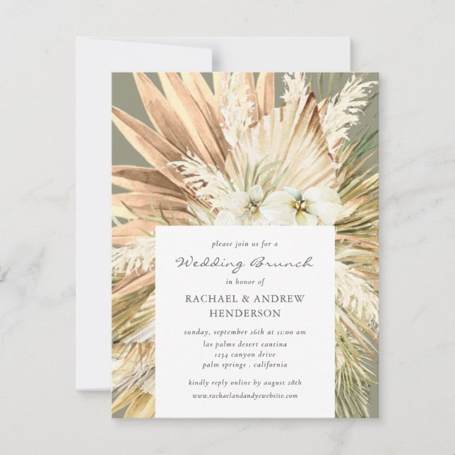 Invitation Pampas Grass Moderne Boho Mariage Brunch Sage (Devant)