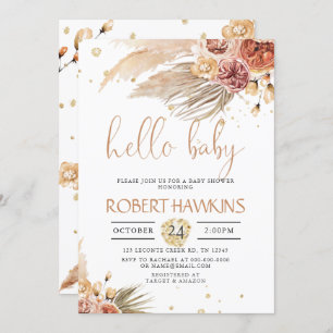 Invitation Pampas Grass modifiable, Baby shower bohème