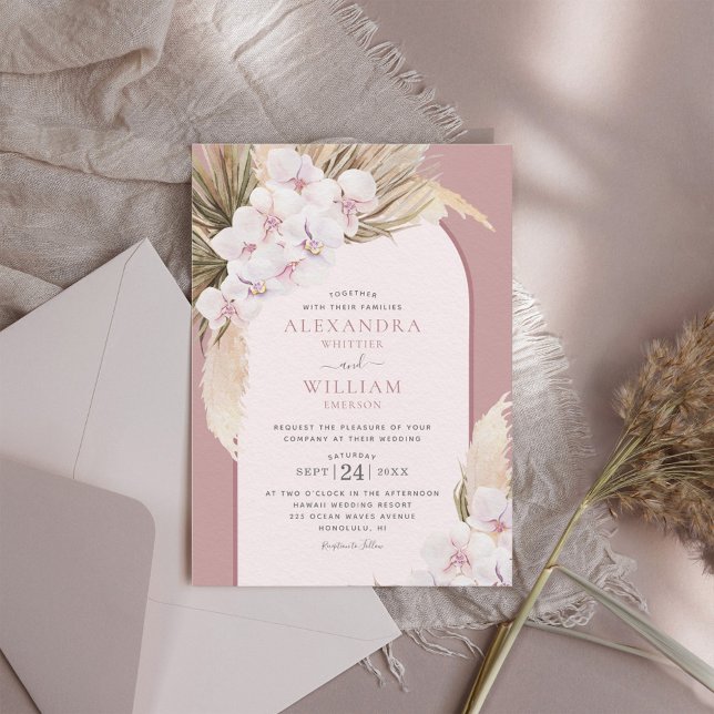 Invitation Pampas Grass Orchids Dusty Rose Tropical Wedding (Créateur téléchargé)