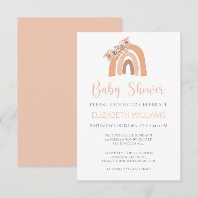 Invitation Pampas Grass Pastel Pink Rainbow Baby shower Invit (Devant / Derrière)