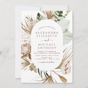 Invitation Pampas Grass Photo Bohemian Boho Mariage tropical