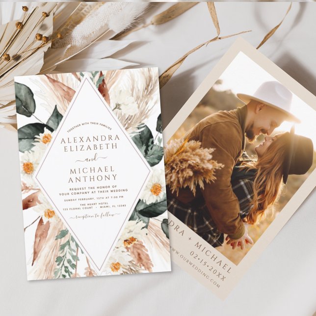 Invitation Pampas Grass Photo Boho Bohemian Mariage Invitatia (Créateur téléchargé)