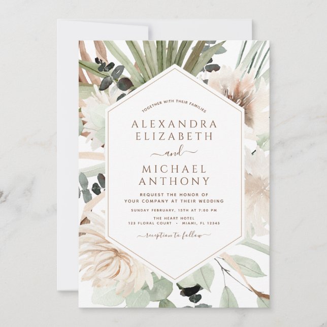 Invitation Pampas Grass Photo Boho Eucalyptus Mariage (Devant)
