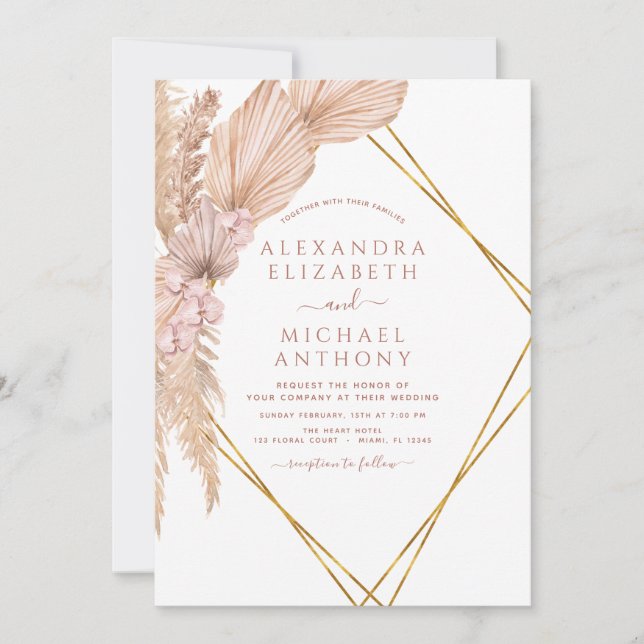 Invitation Pampas Grass Photo Boho Mariage tropical (Devant)