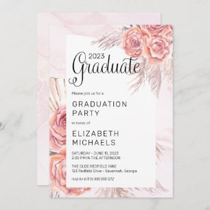 Invitation Pampas Grass Pink Rose Rose Blooms Graduation Pa