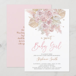 Invitation Pampas Grass Rose fille Baby shower