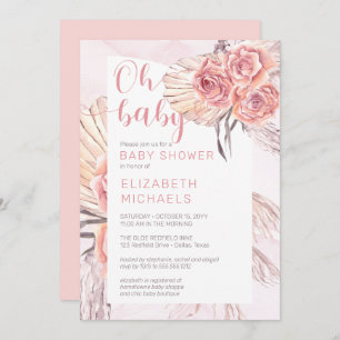 Invitation Pampas Grass  Rose Fleurs Fille Oh Baby shower