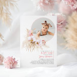 Invitation Pampas Grass rose floral Baptême Photo<br><div class="desc">Pampas herbe,  fleurs roses élégantes invitations baptême</div>