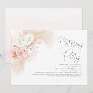 Invitation Pampas Grass Rose Floral N'Importe Quel Âge Annive