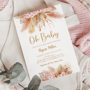 Invitation Pampas Grass rose Floral Oh Baby shower